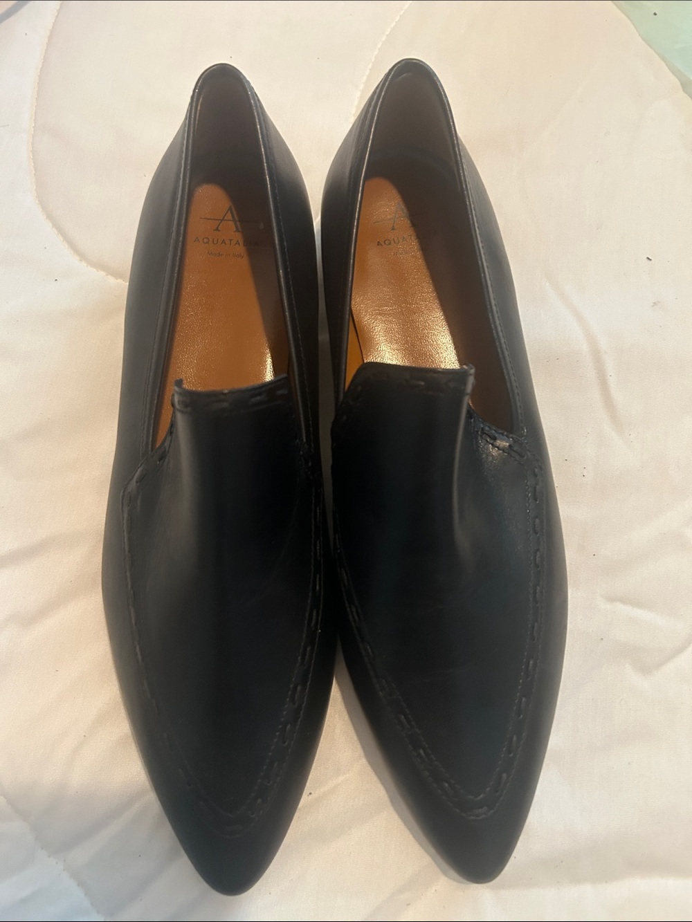 Aquatalia Women Black Leather Pointed Slip-On Loafers